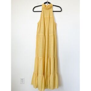 Banana Republic Factory Ruffle Neck Tiered Midi Dress Yellow Women Small NO BELT